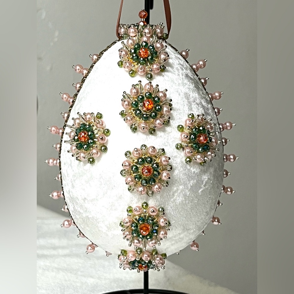 Handmade Vintage Style Push Pin Easter Egg Christmas Ornament Sequins Beads 6 in